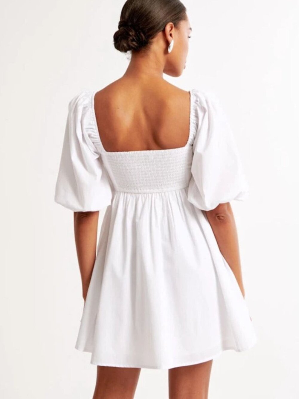 Abercrombie & Fitch White Emerson Pleated Puff Sleeve Mini Dress S 8466 - Picture 4 of 11